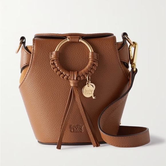 See by Chloe Joan Box Leather Bucket Crossbody Bag Caramello Tan Gold - Picture 1 of 13